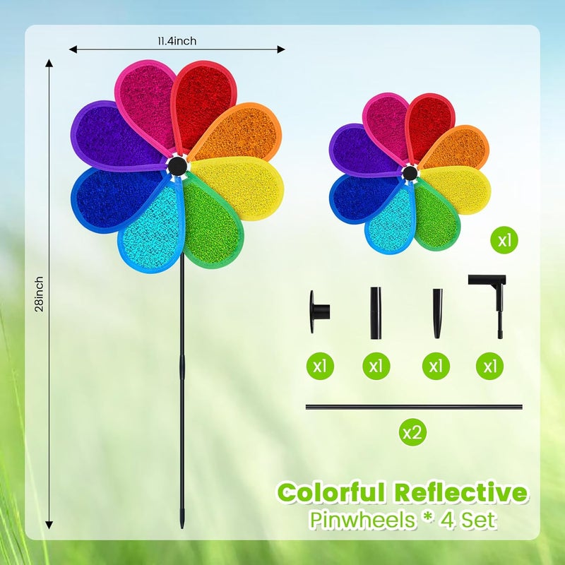 DECEED 4 PCS 11.4" W x 28" H Reflective Pinwheels Sparkly Lawn Wind Spinners Colorful Rainbow Windmill for Garden Decoration Bird Devices Deterrent to Scare Birds Away（Multicolor） - Image 3